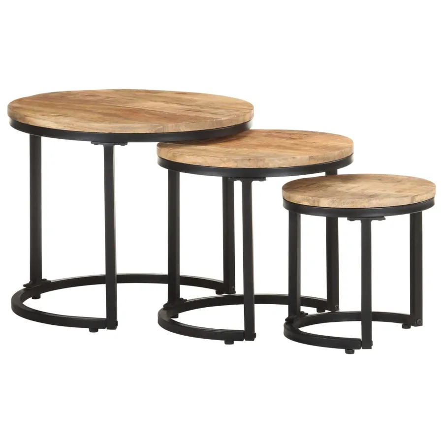 Tables d'appoint 3 pcs Bois de manguier brut - 12
