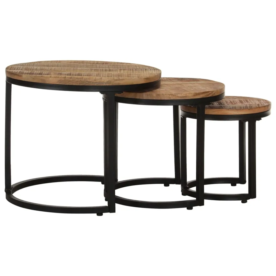 Tables d'appoint 3 pcs Bois de manguier brut - 3