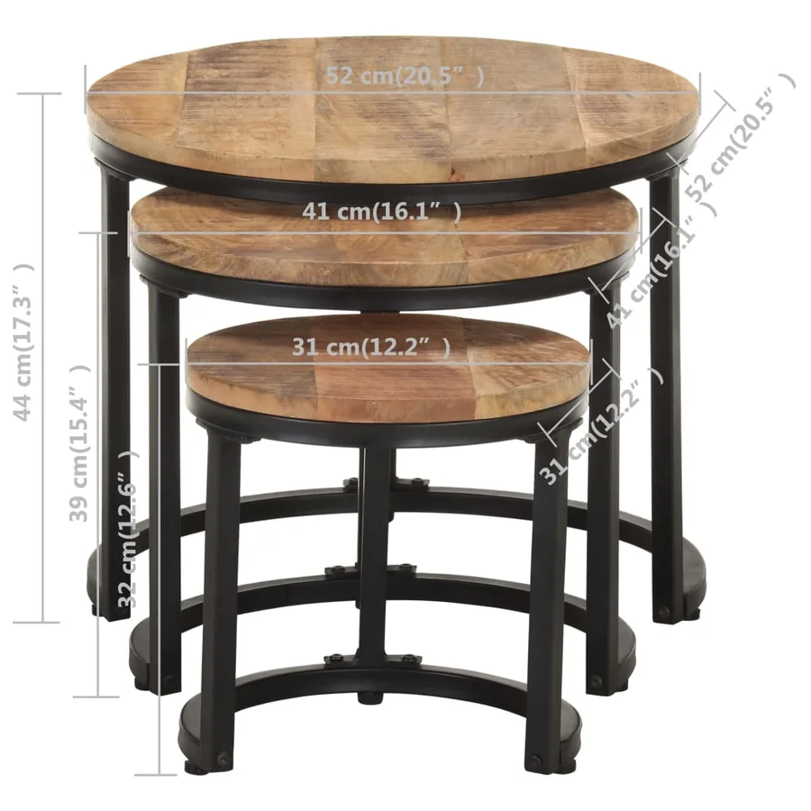 Tables d'appoint 3 pcs Bois de manguier brut - 8