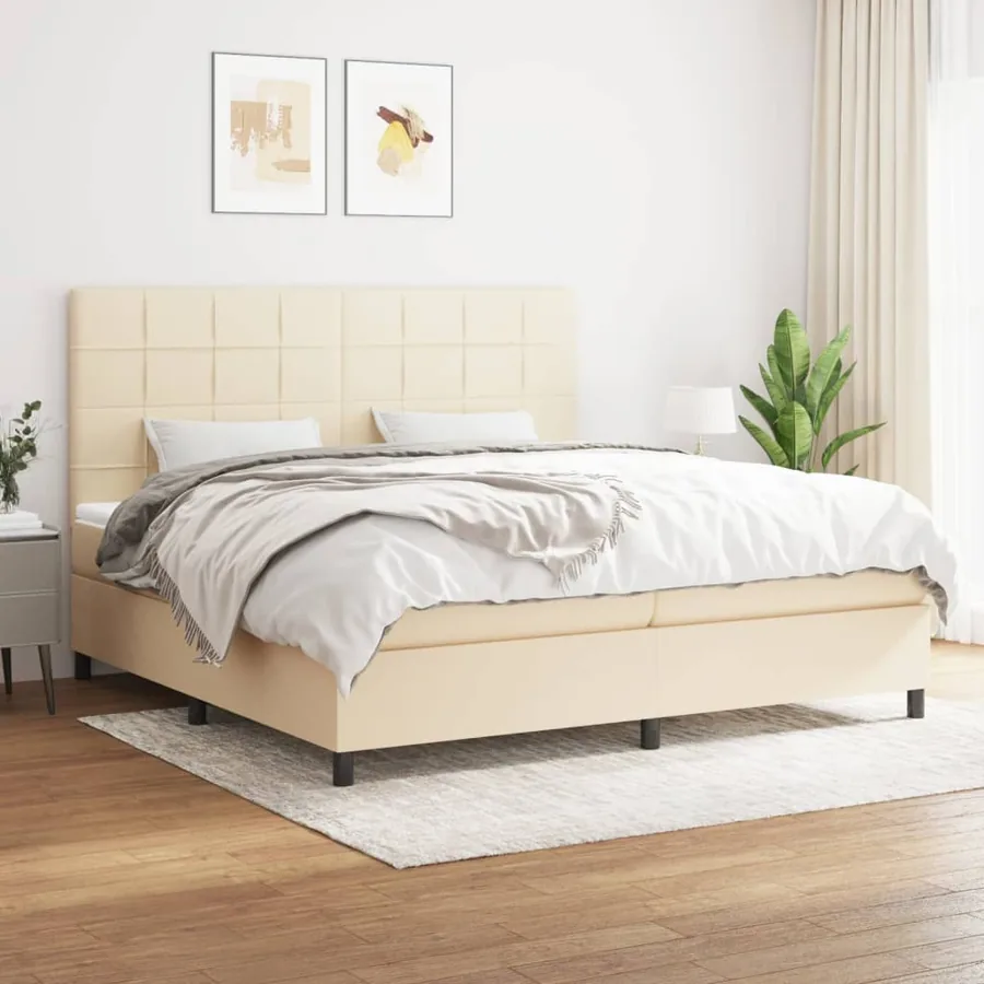 Sommier à lattes de lit avec matelas Crème 200x200 cm Tissu