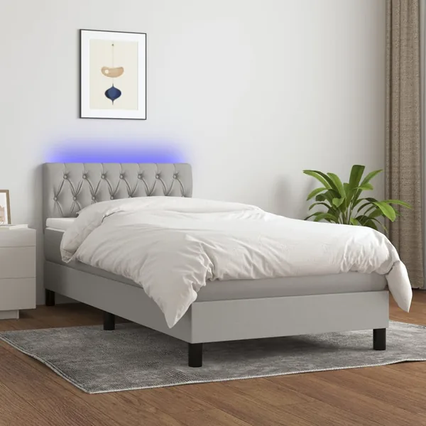 Sommier à lattes de lit avec matelas et LED Gris clair 90x200cm