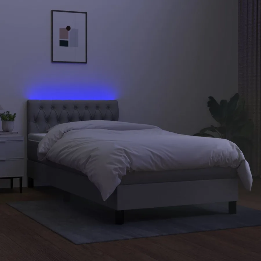 Sommier à lattes de lit avec matelas et LED Gris clair 90x200cm - 4