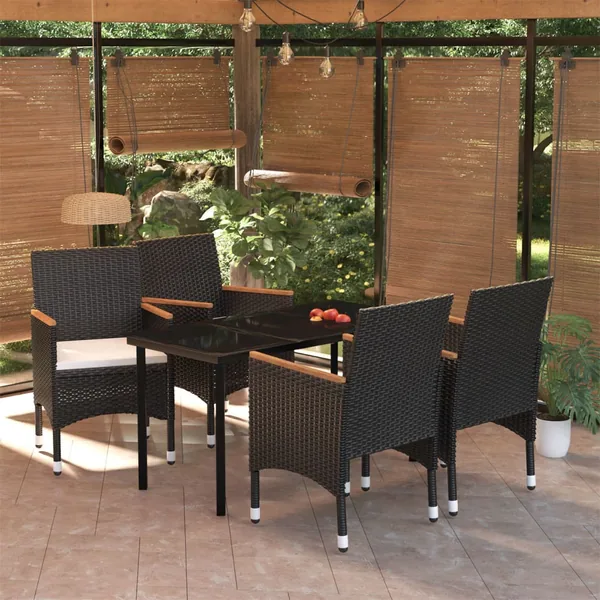 Ensemble à manger de jardin avec coussins 5 pcs Noir
