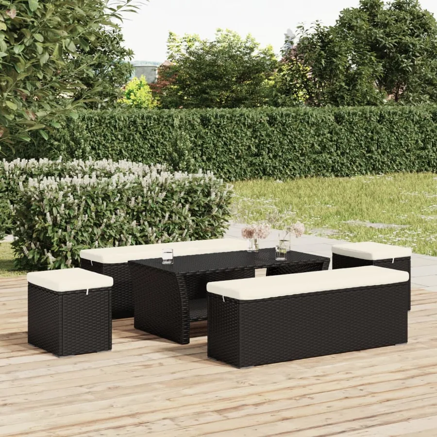Poufs avec coussins lot de 2 noir 40x30x40 cm résine tressée