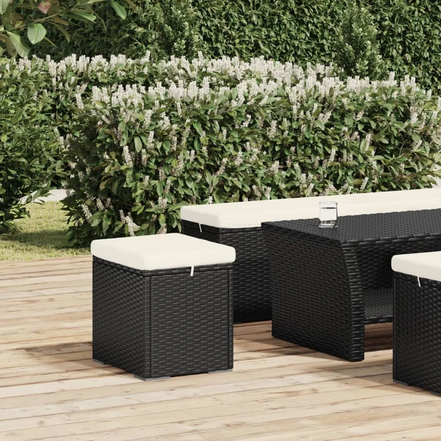 Poufs avec coussins lot de 2 noir 40x30x40 cm résine tressée - 3