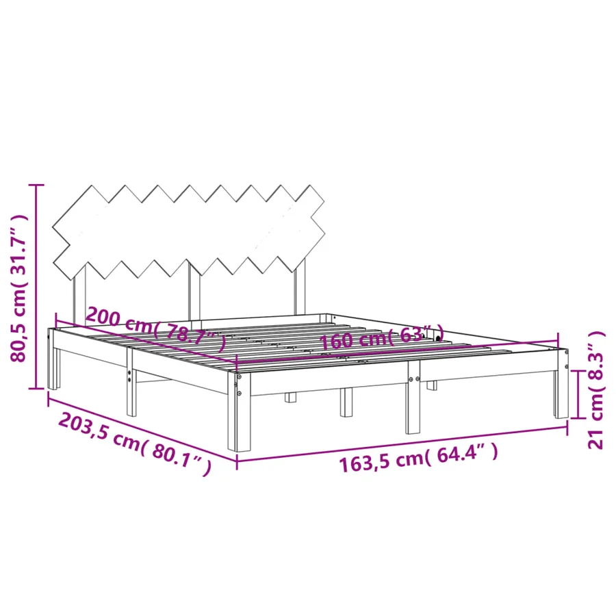 Cadre de lit sans matelas blanc 160x200 cm bois de pin massif - 12