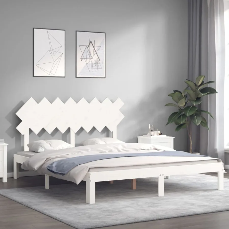 Cadre de lit sans matelas blanc 160x200 cm bois de pin massif - 3