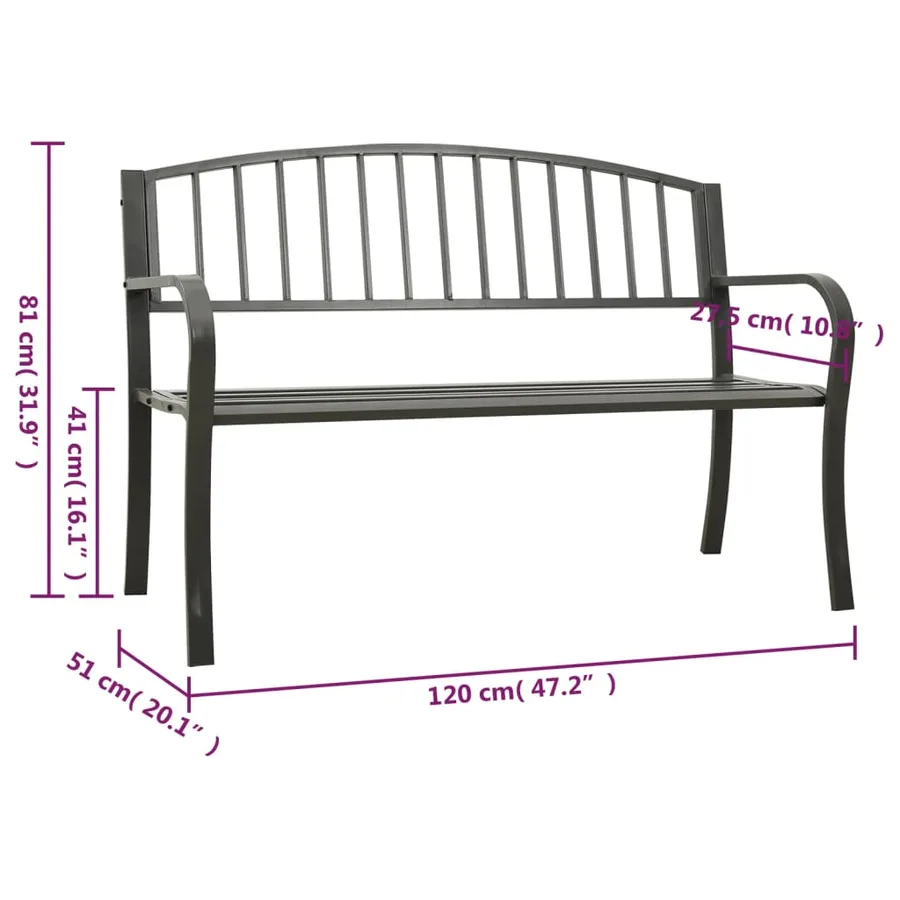 Banc de jardin Gris 120 cm Acier - 6
