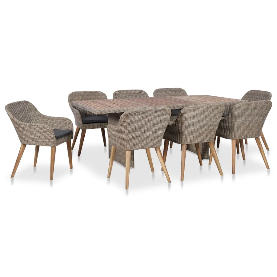 Salon de jardin avec coussins 9 pcs Résine tressée