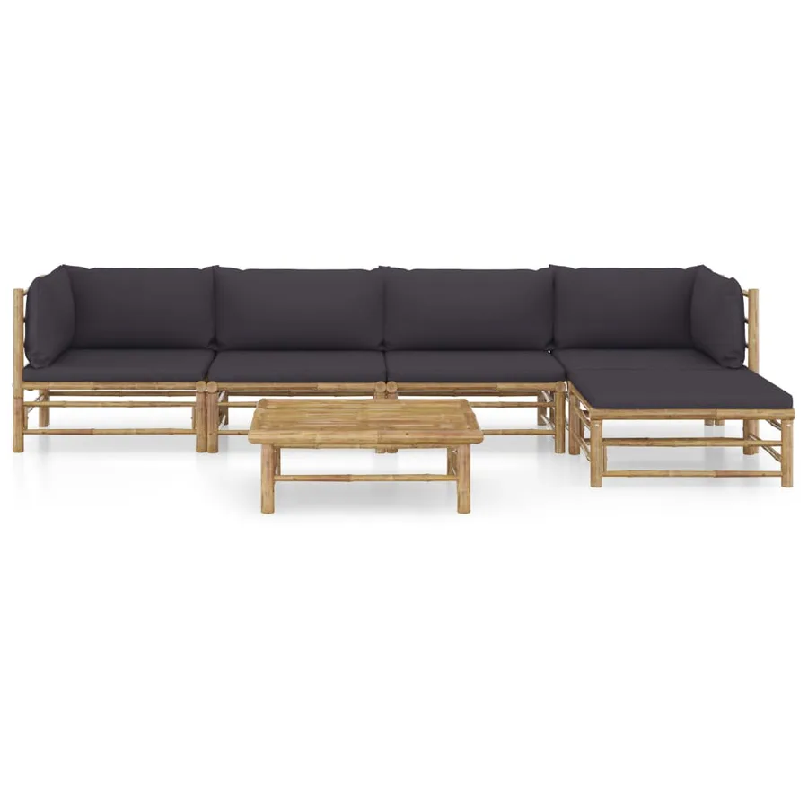 Salon de jardin 6 pcs avec coussins gris foncé bambou - 2