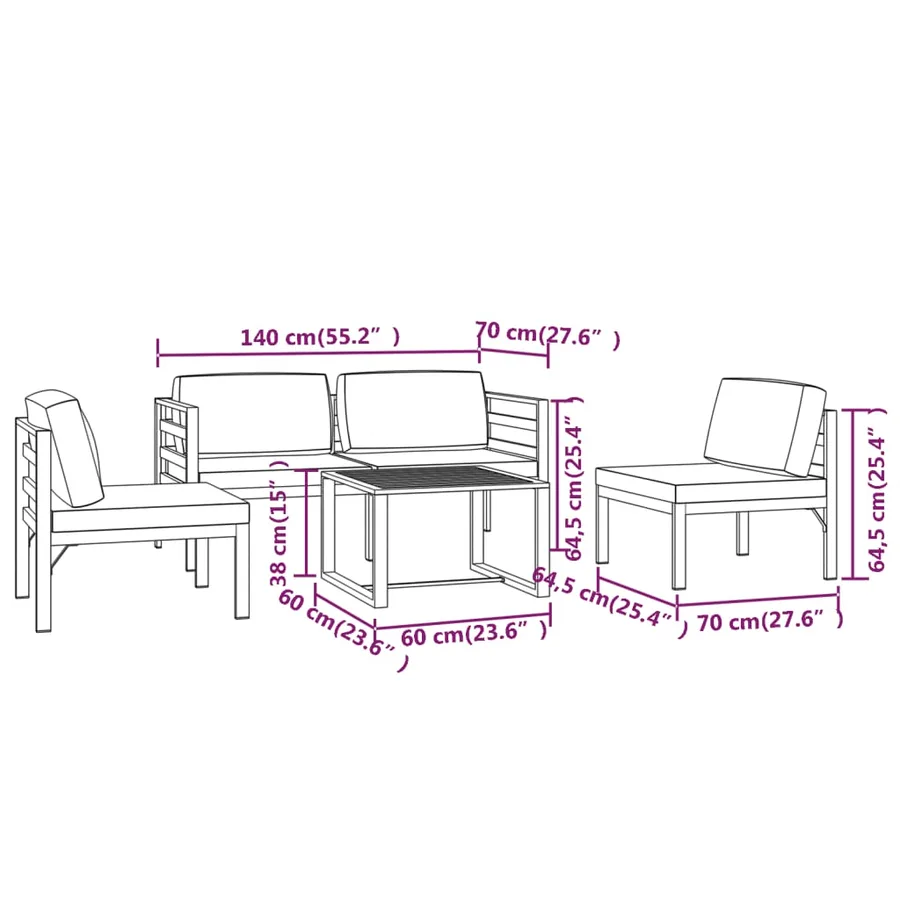 Salon de jardin 5 pcs avec coussins Aluminium Anthracite - 9