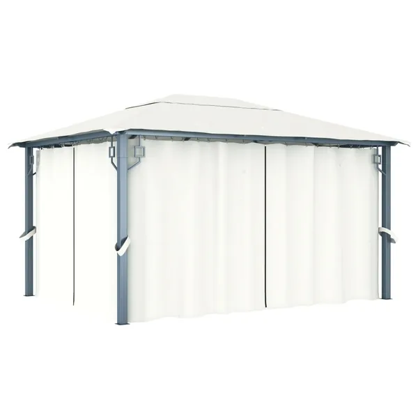 Tonnelle avec rideau 400x300 cm Crème Aluminium