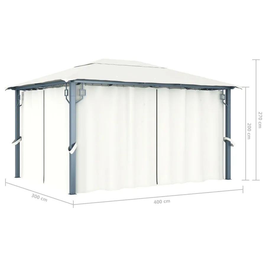 Tonnelle avec rideau 400x300 cm Crème Aluminium - 11