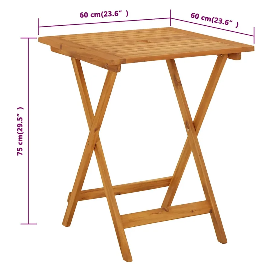 Table pliable de jardin 60x60x75 cm Bois d'acacia solide - 10