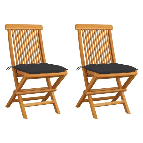 Chaises de jardin et coussins anthracite lot de 2 Bois de teck