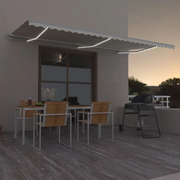 Auvent automatique avec capteur de vent et LED 600x350 cm Crème