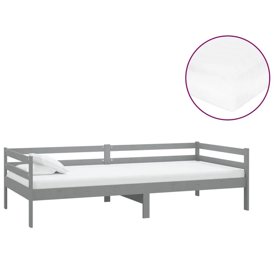 Lit de repos avec matelas 90x200 cm Gris Bois de pin massif - 2