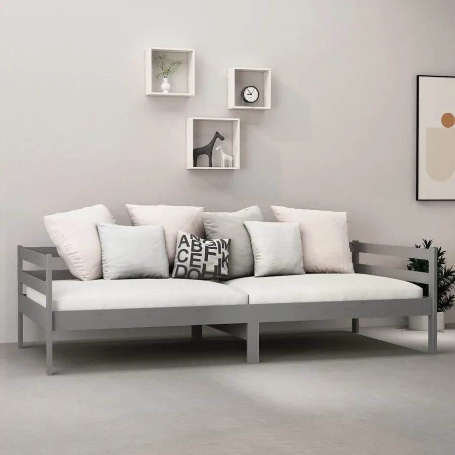 Lit de repos avec matelas 90x200 cm Gris Bois de pin massif - 3