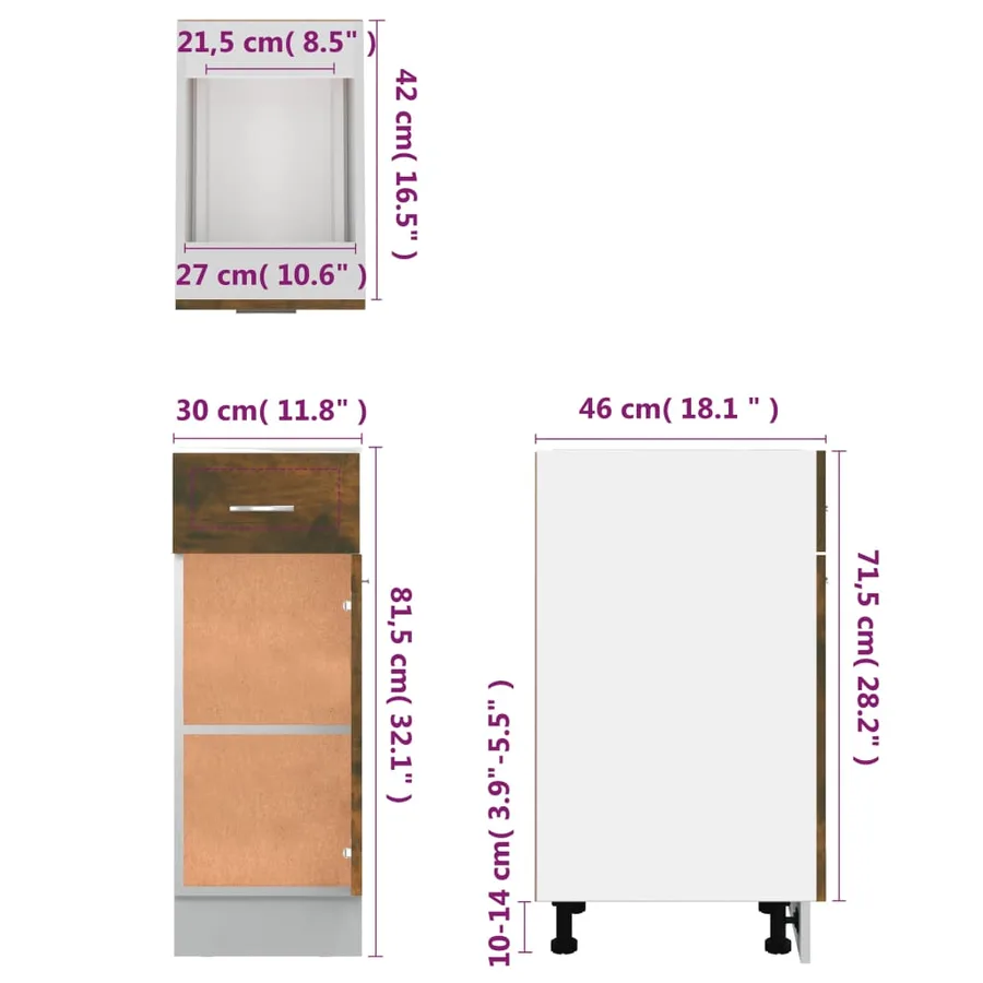 Armoire à tiroirs "Lyon" Chêne fumé 30 x 46 x 81,5 cm Bois d'ingénierie - 10