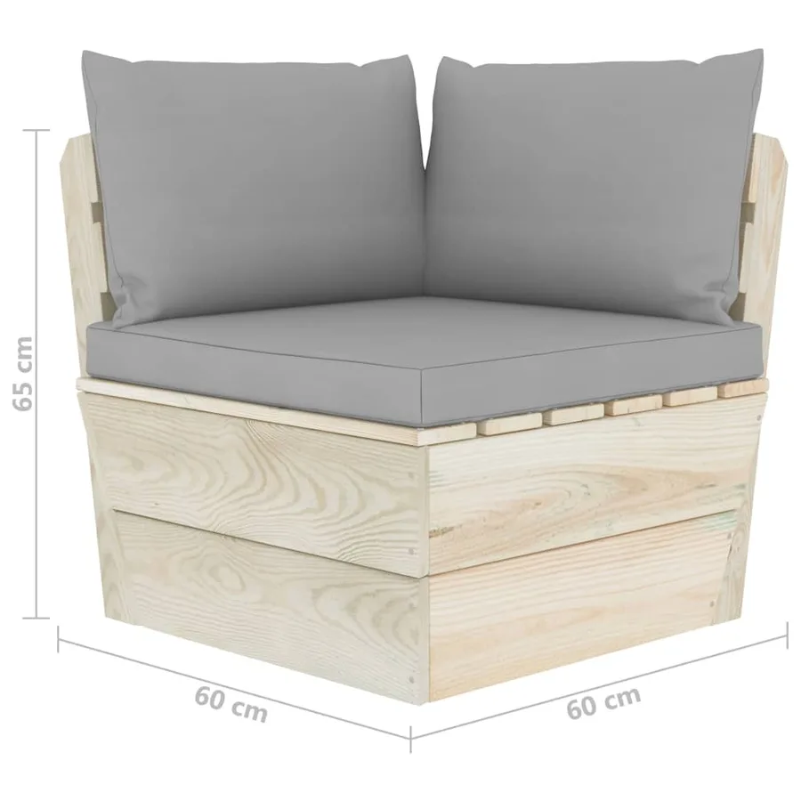 Canapé d'angle palette de jardin avec coussins Épicéa imprégné - 7