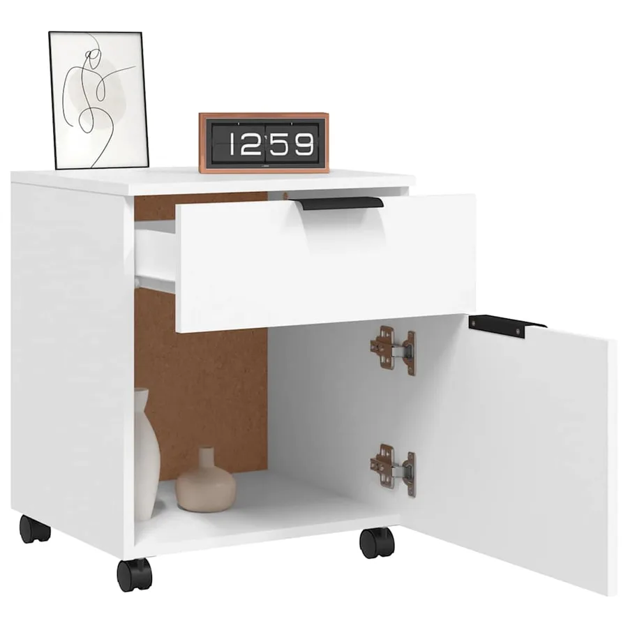 Classeur mobile avec roues Blanc 45x38x54 cm Bois d'ingénierie - 8