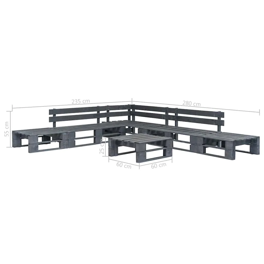 Salon de jardin palette 6 pcs Bois Gris - 3