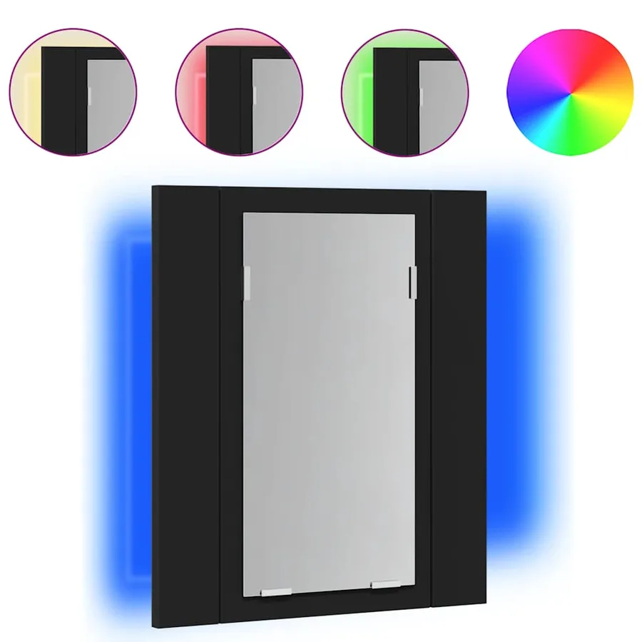 Armoire à miroir de salle de bain LED Noir 40x12x45cm Acrylique - 2