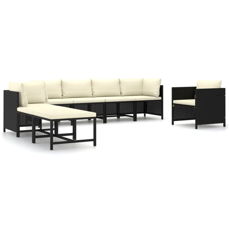 Salon de jardin 8 pcs avec coussins Résine tressée Noir - 2