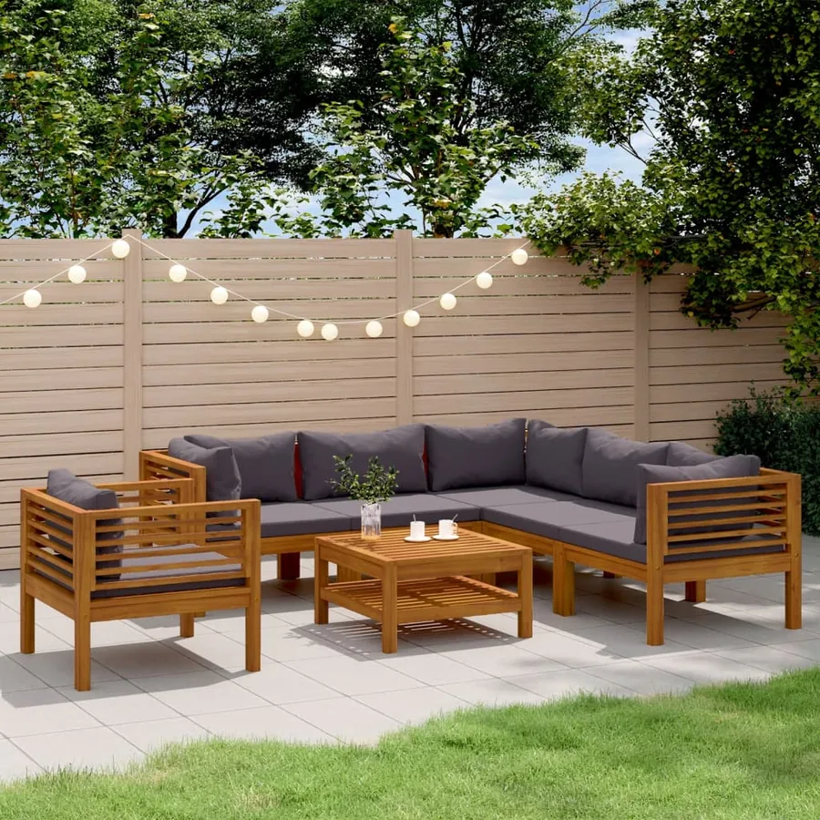 Salon de jardin 7 pcs avec coussin Bois d'acacia solide