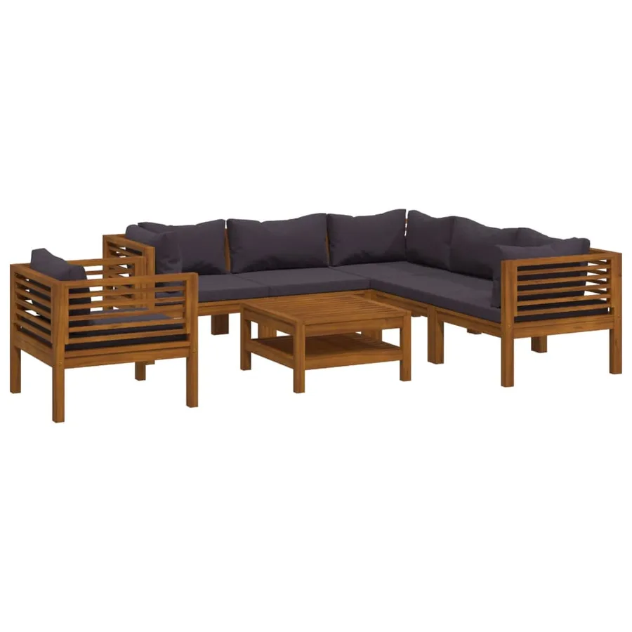 Salon de jardin 7 pcs avec coussin Bois d'acacia solide - 2