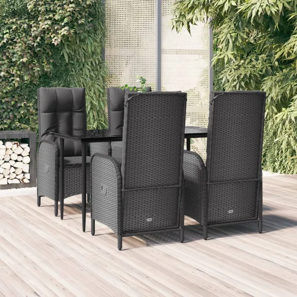 Ensemble à manger de jardin coussins 5pcs Noir Résine tressée