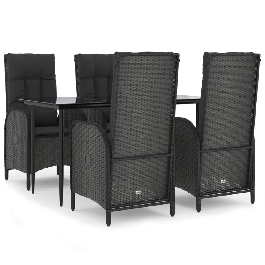 Ensemble à manger de jardin coussins 5pcs Noir Résine tressée - 2