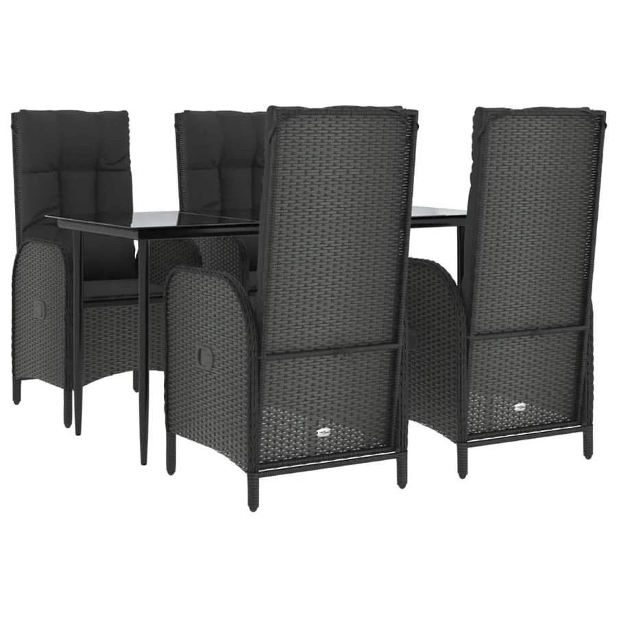 Ensemble à manger de jardin coussins 5pcs Noir Résine tressée - 3
