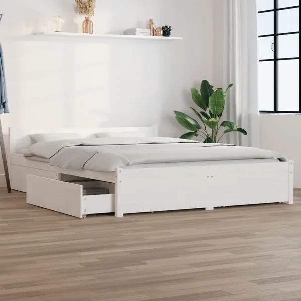 Cadre de lit sans matelas avec tiroirs blanc 160x200 cm