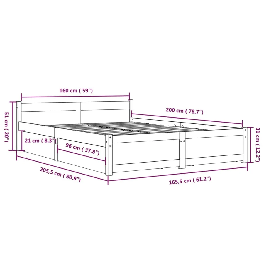 Cadre de lit sans matelas avec tiroirs blanc 160x200 cm - 11