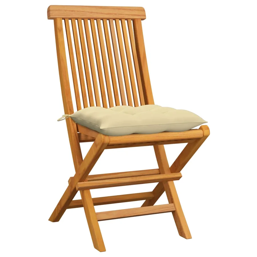 Chaises de jardin et coussins blanc crème lot de 6 Teck massif - 2