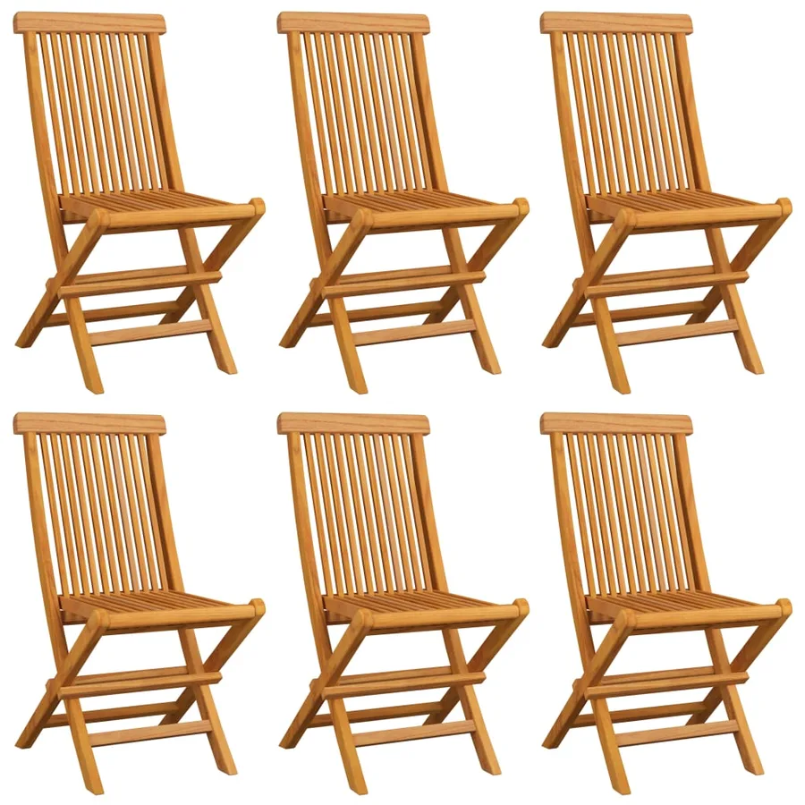 Chaises de jardin et coussins blanc crème lot de 6 Teck massif - 3
