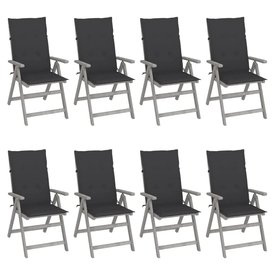 Chaises inclinables de jardin et coussins lot de 8 Gris Acacia