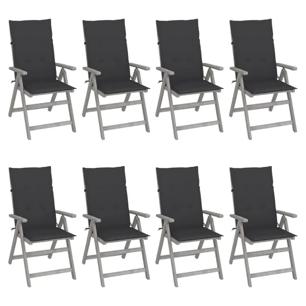 Chaises inclinables de jardin et coussins lot de 8 Gris Acacia