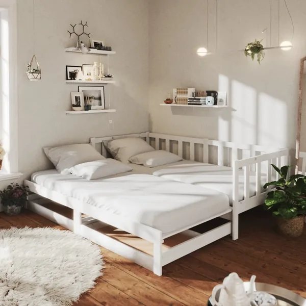 Lit coulissant sans matelas 2x(90x200) cm blanc