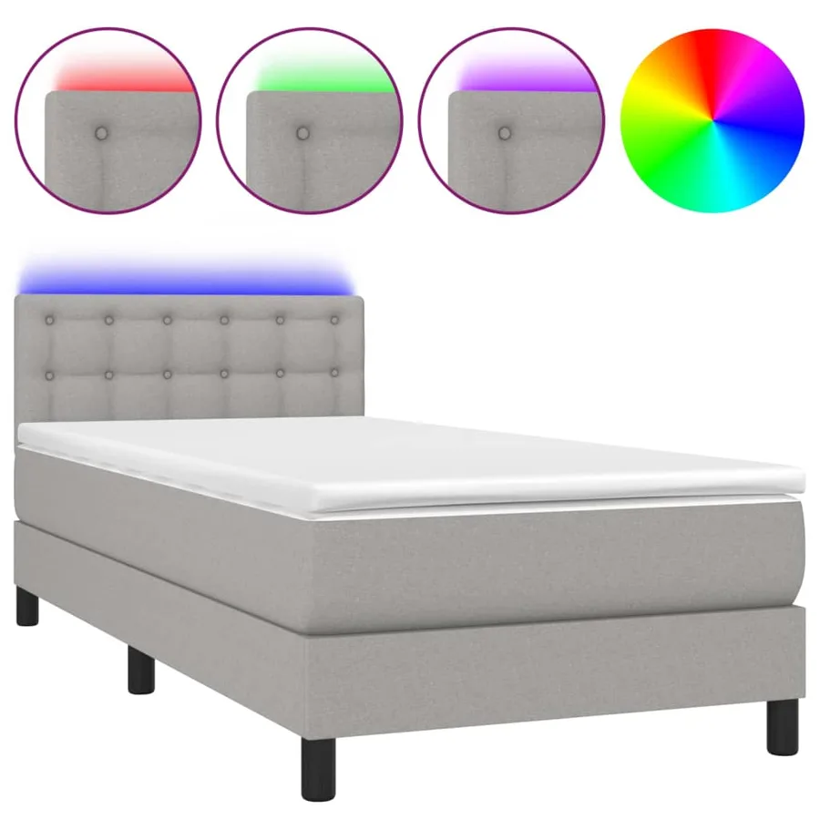 Sommier à lattes de lit avec matelas et LED Gris clair 90x190cm - 2
