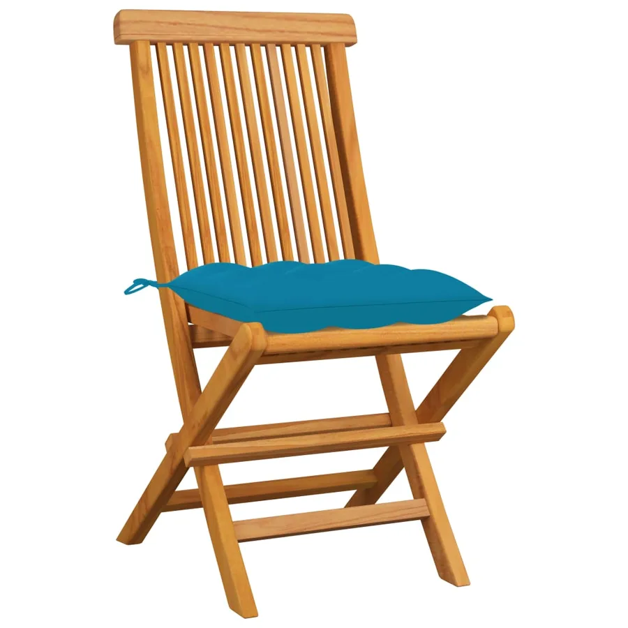Chaises de jardin avec coussins bleu clair lot de 4 Teck massif - 2