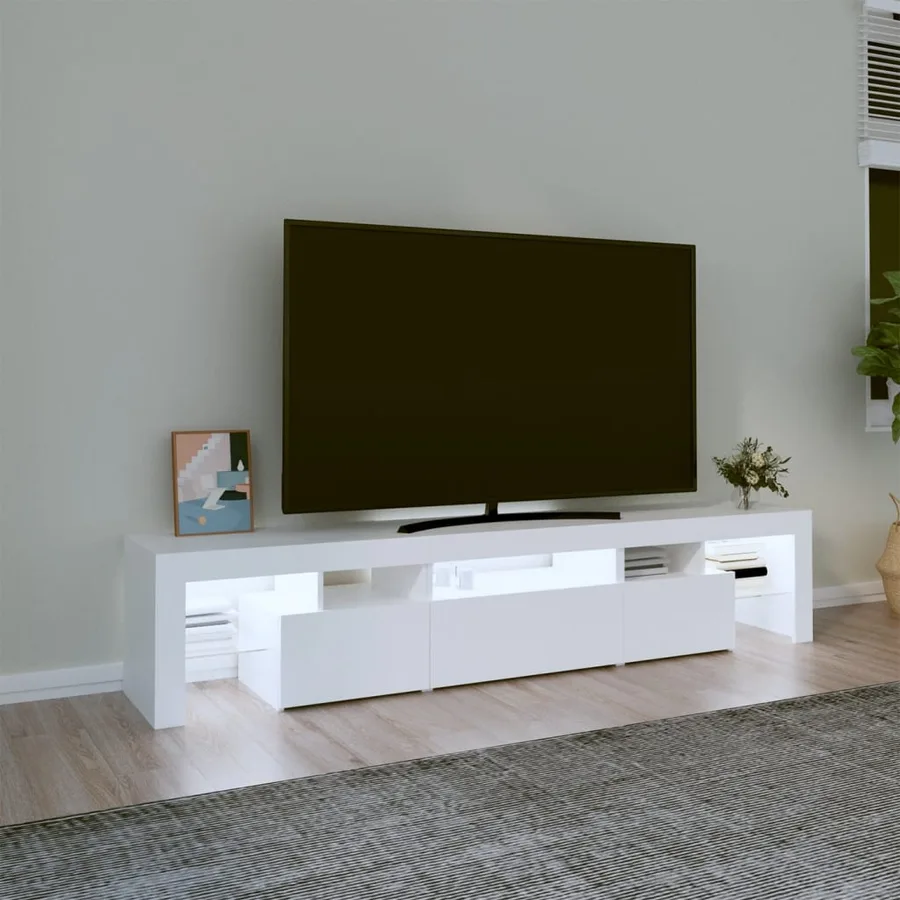Meuble TV avec lumières LED Blanc 200x36,5x40 cm - 3