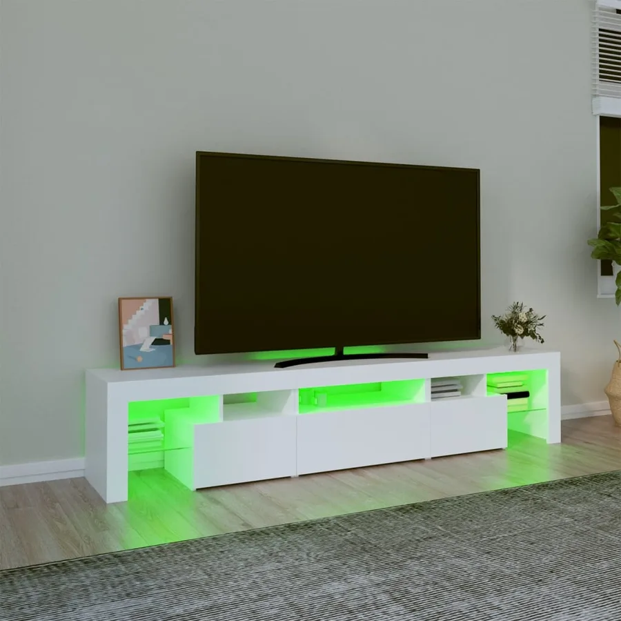 Meuble TV avec lumières LED Blanc 200x36,5x40 cm - 4