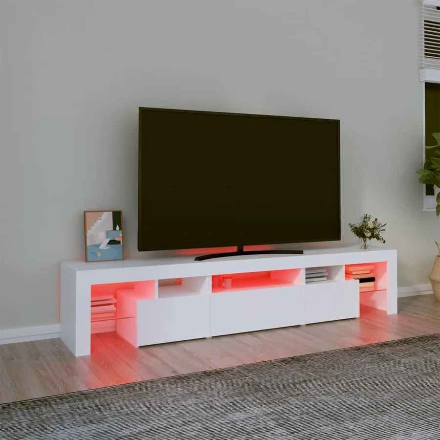 Meuble TV avec lumières LED Blanc 200x36,5x40 cm - 5