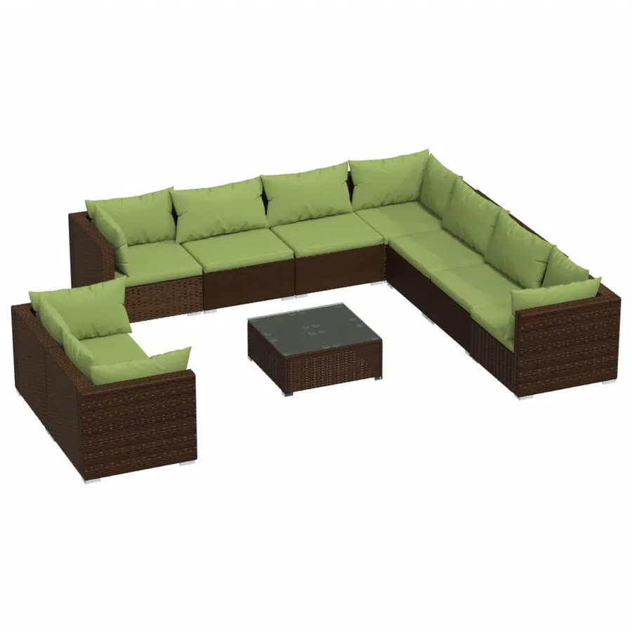 Salon de jardin 10 pcs avec coussins marron résine tressée - 2