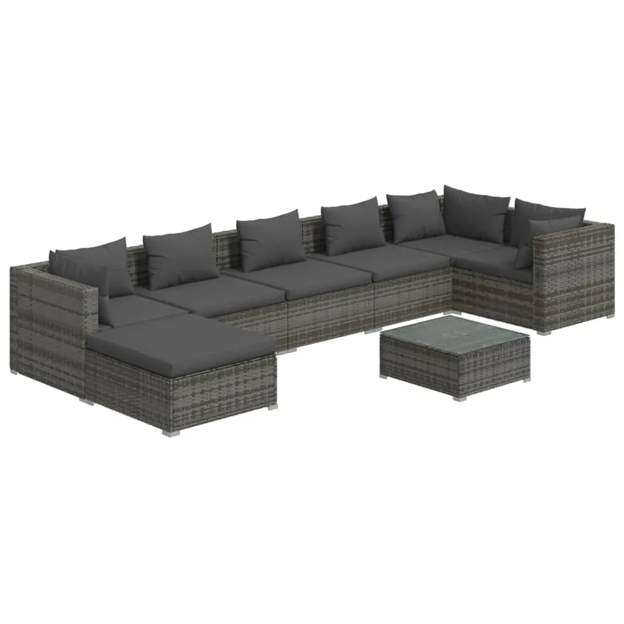 Salon de jardin 8 pcs avec coussins Résine tressée Gris - 2