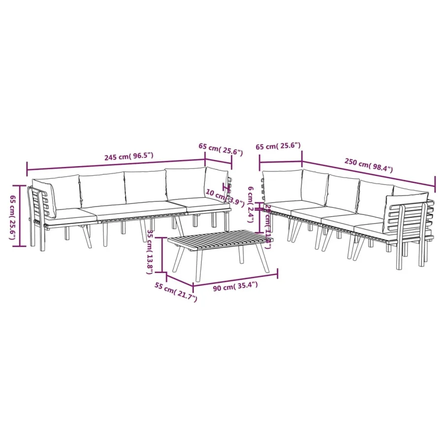 Salon de jardin 8 pcs avec coussins Bois d'acacia solide - 12
