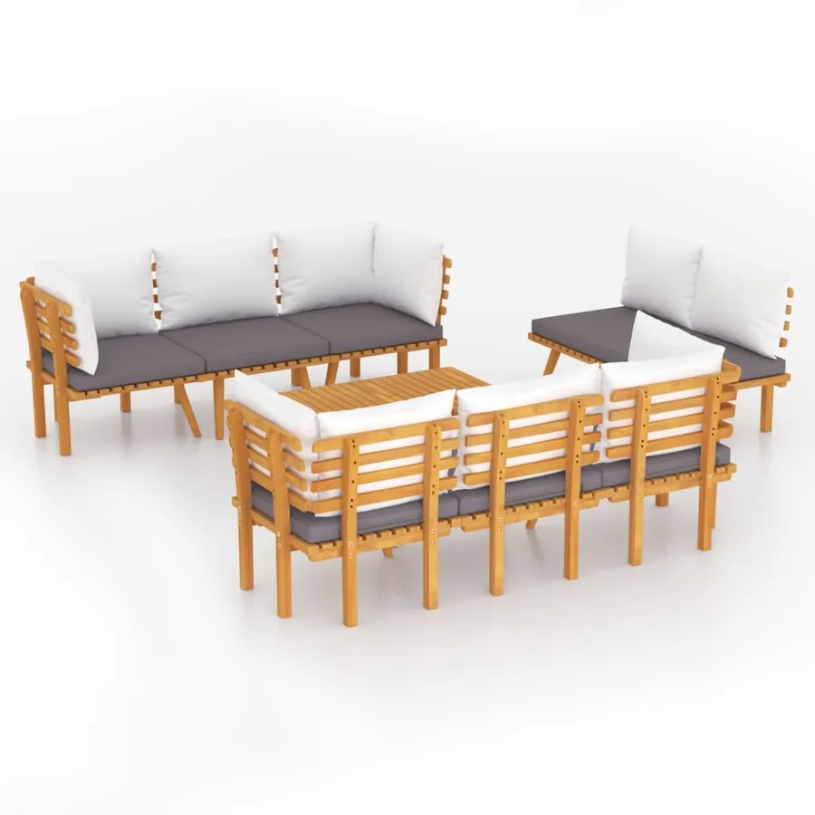 Salon de jardin 8 pcs avec coussins Bois d'acacia solide - 2