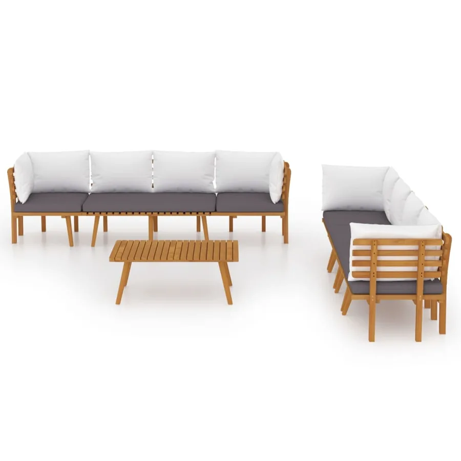 Salon de jardin 8 pcs avec coussins Bois d'acacia solide - 3